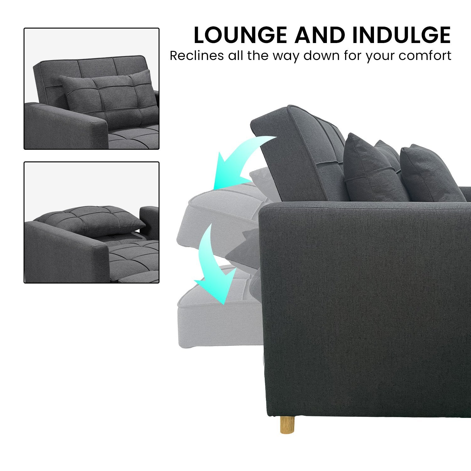 Sarantino Suri 3-in-1 Convertible Lounge Chair Bed - Dark Grey - Cosy Abode