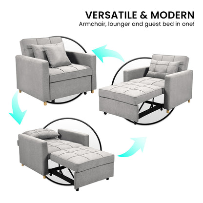 Sarantino Suri 3-in-1 Convertible Sofa Chair Bed Lounger - Light Grey - Cosy Abode