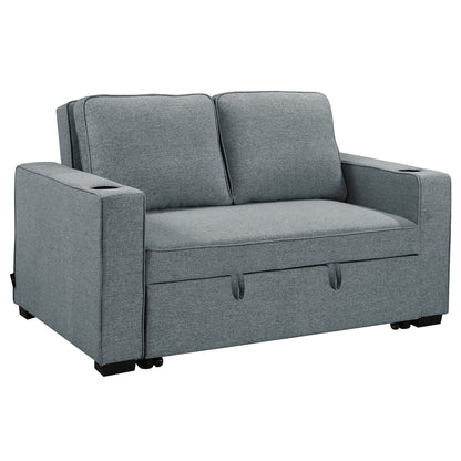 Sarantino Hoffman Linen Sofa Bed With Cushions & Cup Holders Dark Grey - Cosy Abode