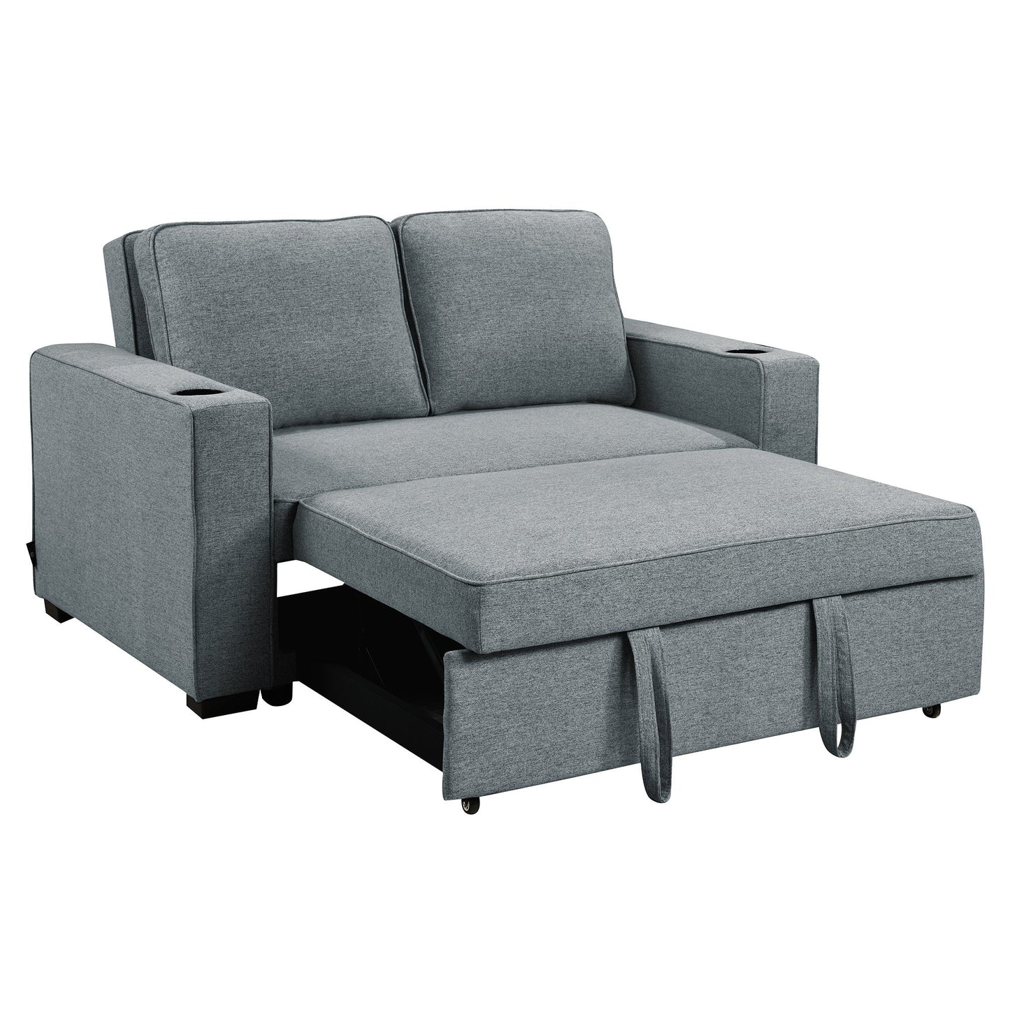 Sarantino Hoffman Linen Sofa Bed With Cushions & Cup Holders Dark Grey - Cosy Abode