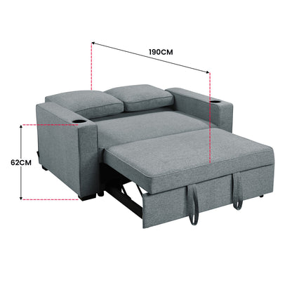 Sarantino Hoffman Linen Sofa Bed With Cushions & Cup Holders Dark Grey - Cosy Abode