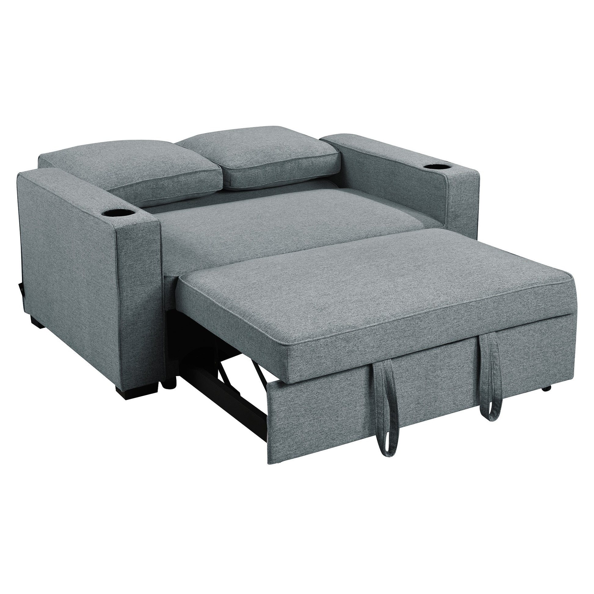Sarantino Hoffman Linen Sofa Bed With Cushions & Cup Holders Dark Grey - Cosy Abode