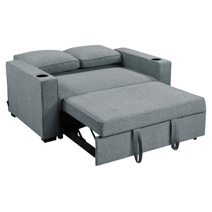 Sarantino Hoffman Linen Sofa Bed With Cushions & Cup Holders Dark Grey - Cosy Abode