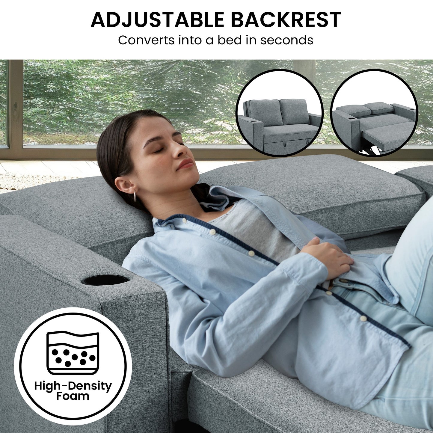 Sarantino Hoffman Linen Sofa Bed With Cushions & Cup Holders Dark Grey - Cosy Abode