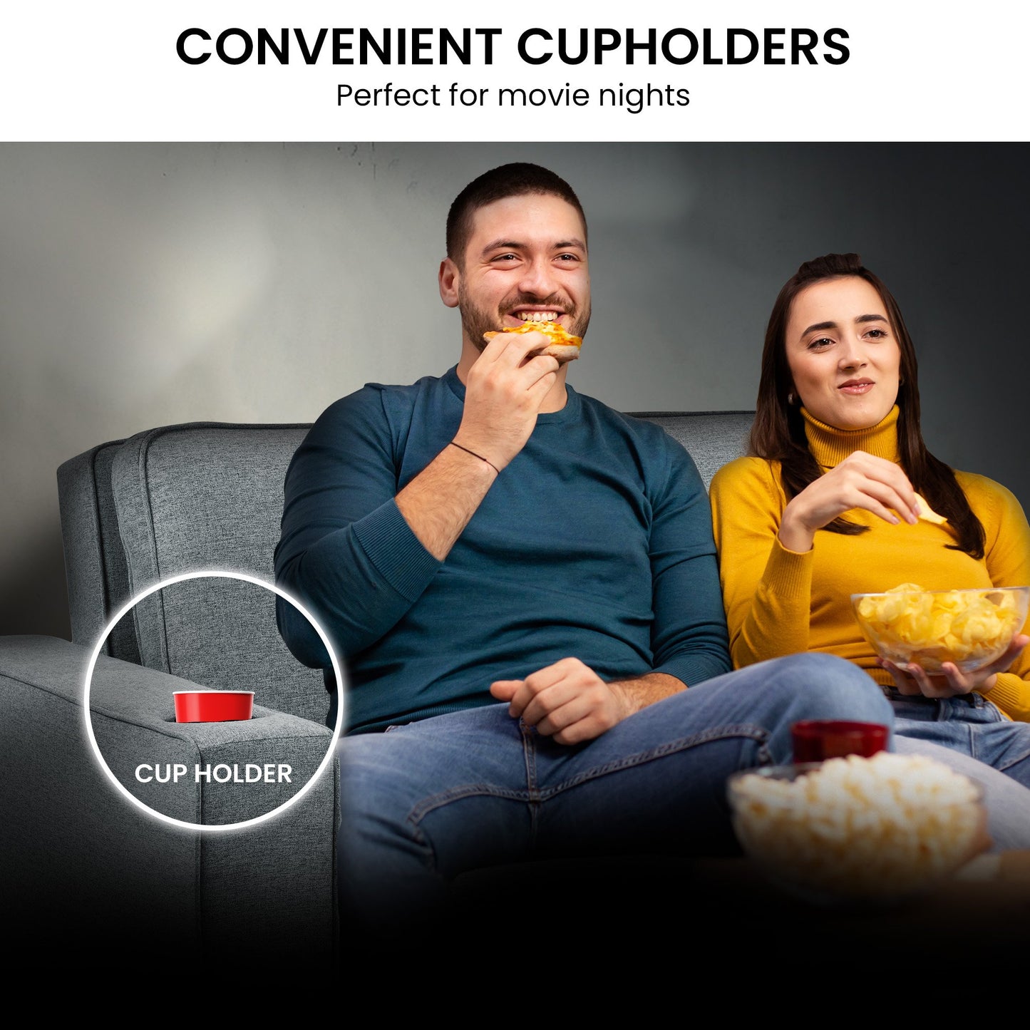 Sarantino Hoffman Linen Sofa Bed With Cushions & Cup Holders Dark Grey - Cosy Abode