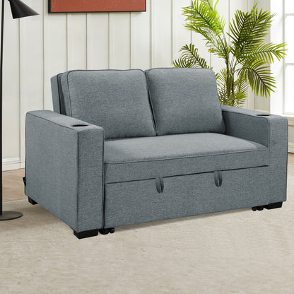 Sarantino Hoffman Linen Sofa Bed With Cushions & Cup Holders Dark Grey - Cosy Abode