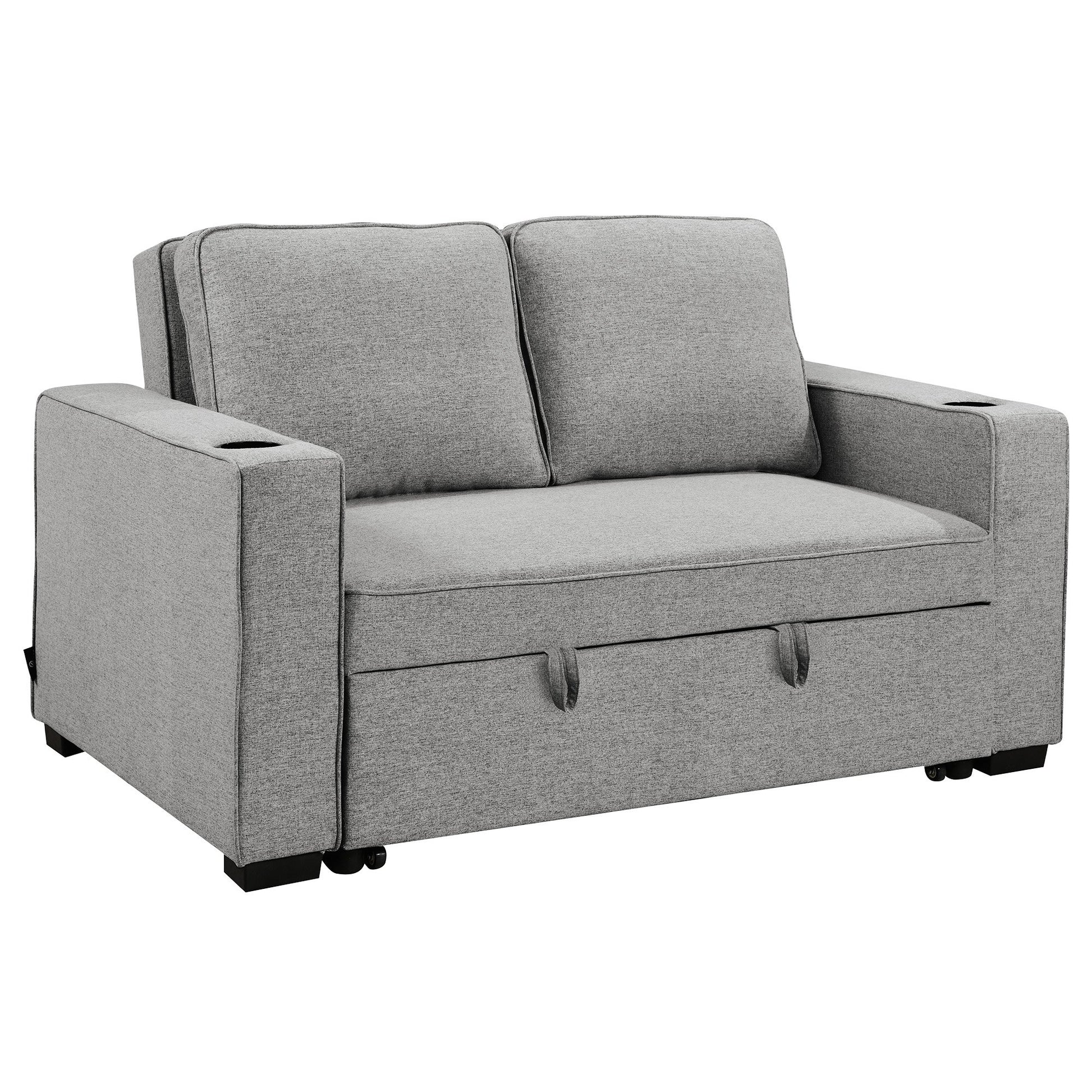 Sarantino Hoffman Linen Sofa Bed Chair With Cushions &cup Holders Light Grey - Cosy Abode