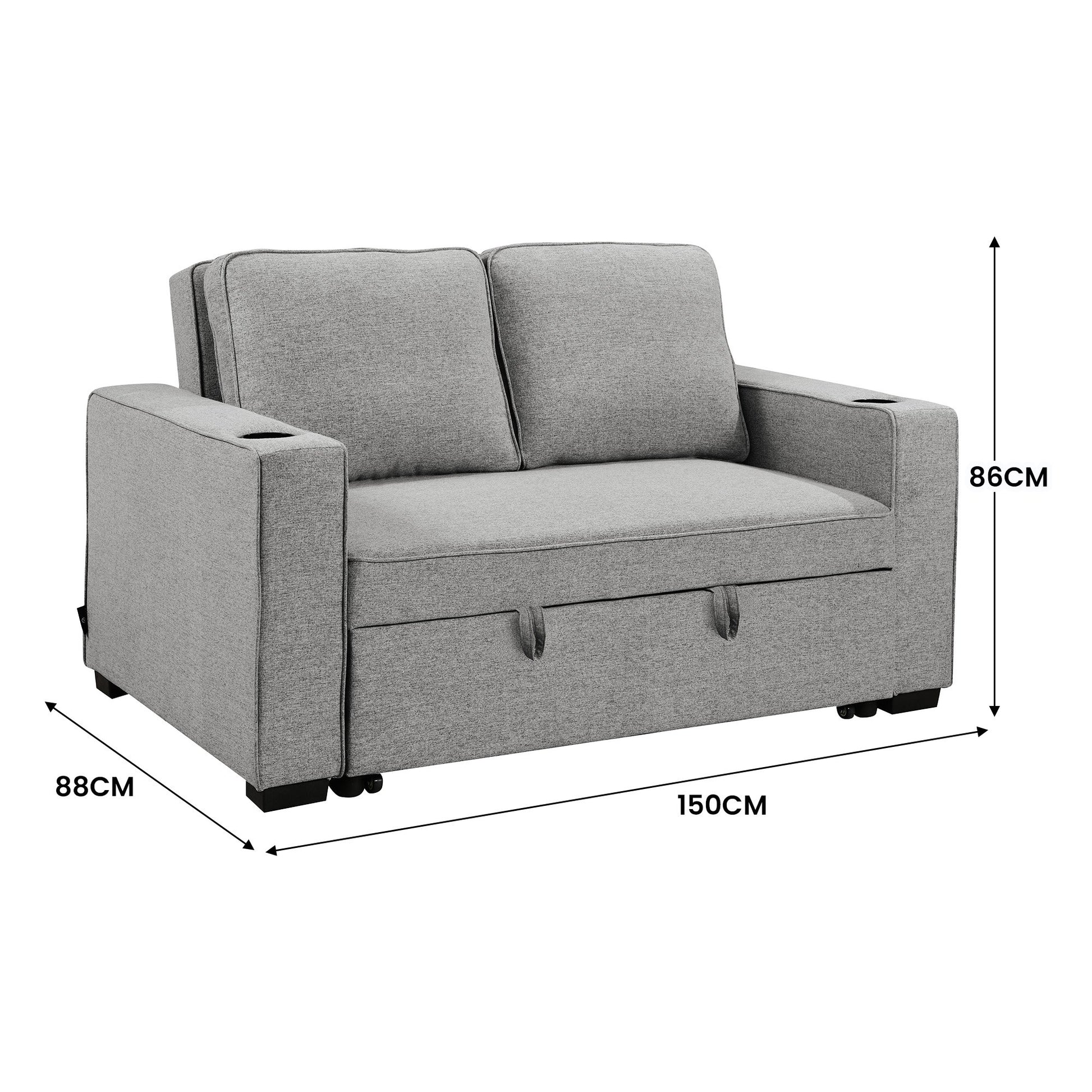 Sarantino Hoffman Linen Sofa Bed Chair With Cushions &cup Holders Light Grey - Cosy Abode