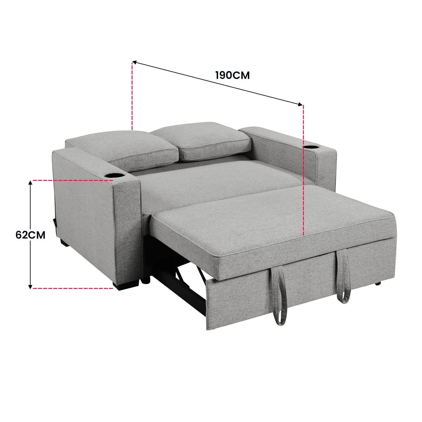Sarantino Hoffman Linen Sofa Bed Chair With Cushions &cup Holders Light Grey - Cosy Abode