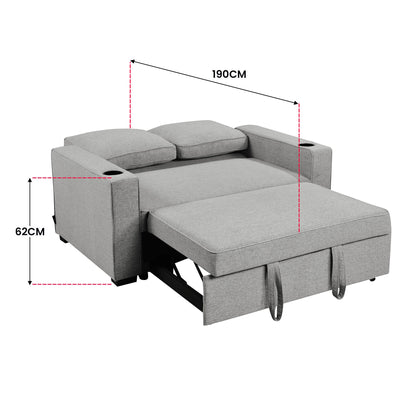 Sarantino Hoffman Linen Sofa Bed Chair With Cushions &cup Holders Light Grey - Cosy Abode