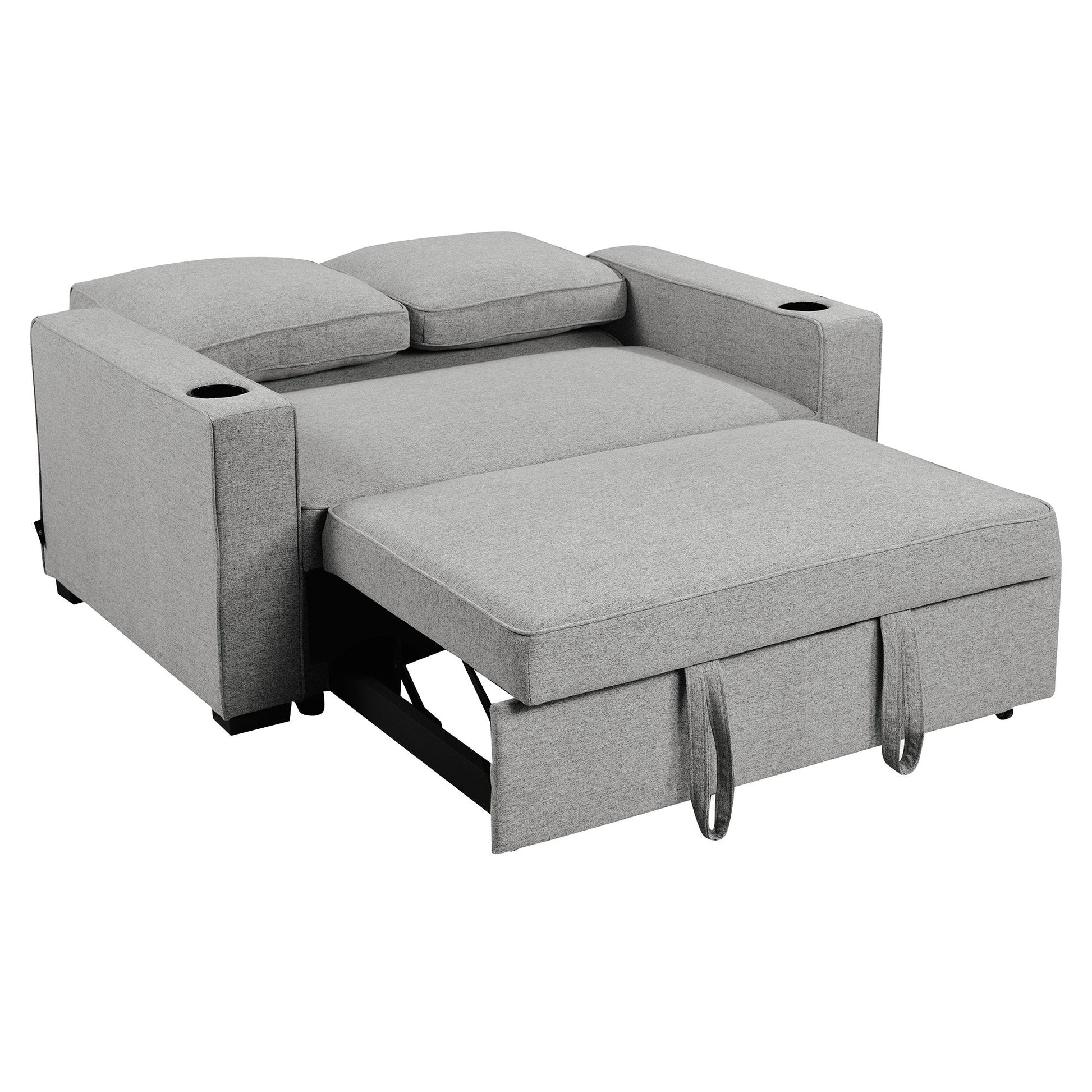 Sarantino Hoffman Linen Sofa Bed Chair With Cushions &cup Holders Light Grey - Cosy Abode