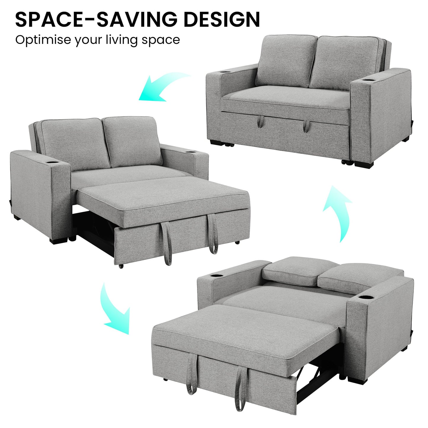 Sarantino Hoffman Linen Sofa Bed Chair With Cushions &cup Holders Light Grey - Cosy Abode