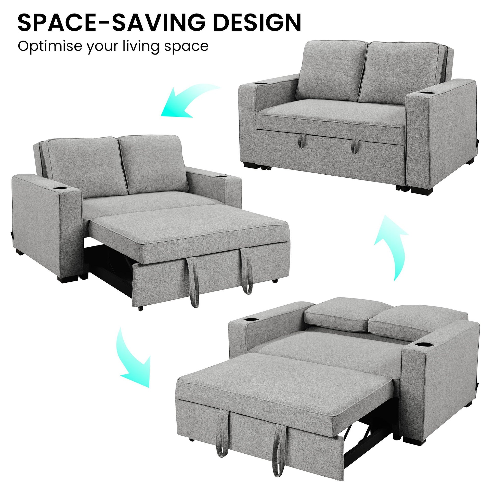 Sarantino Hoffman Linen Sofa Bed Chair With Cushions &cup Holders Light Grey - Cosy Abode