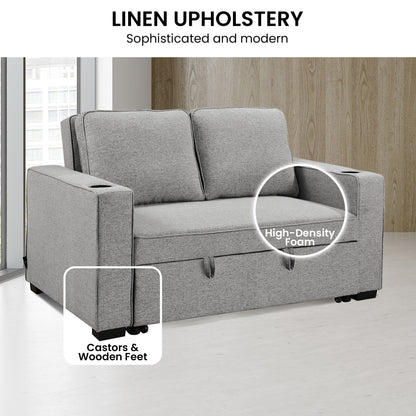 Sarantino Hoffman Linen Sofa Bed Chair With Cushions &cup Holders Light Grey - Cosy Abode