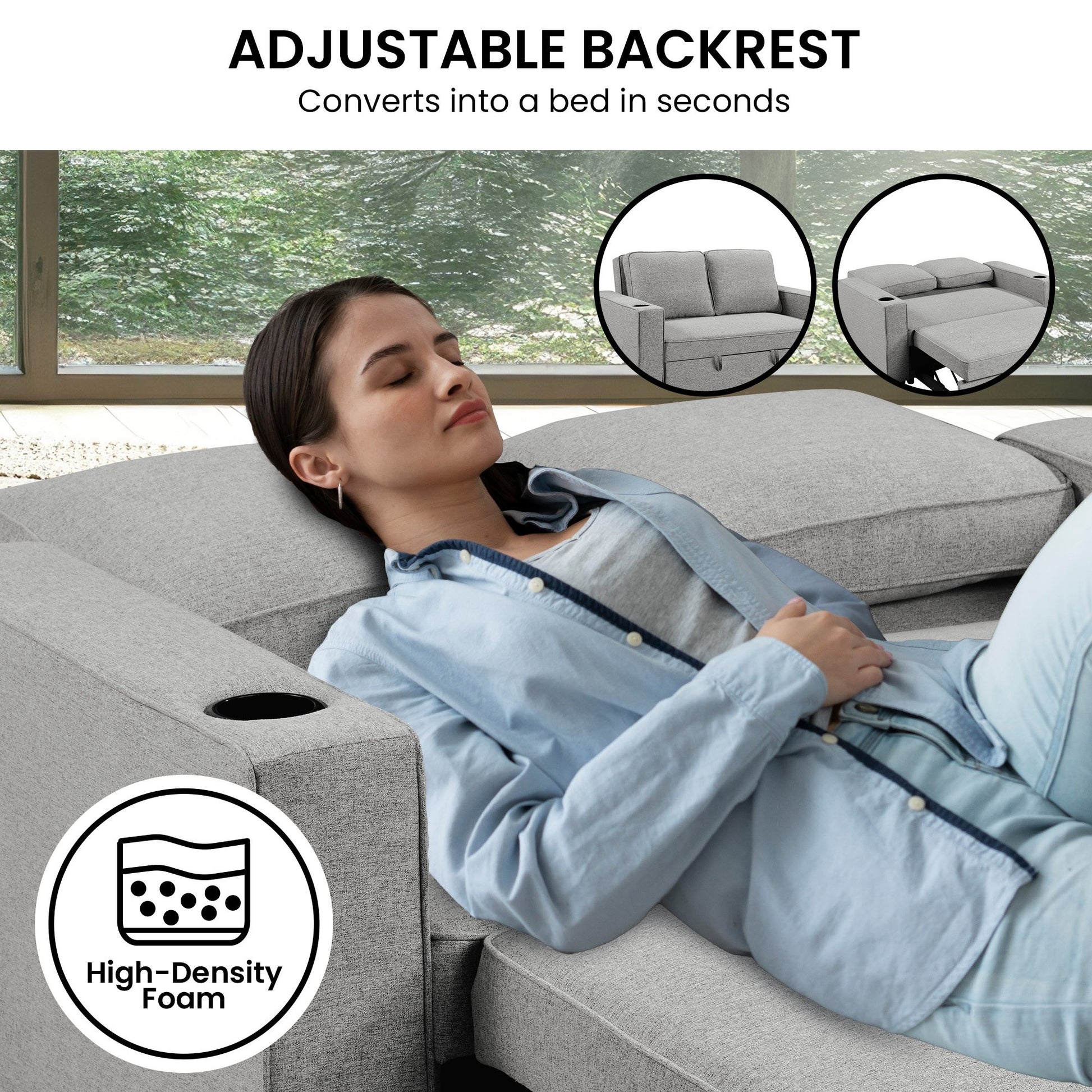 Sarantino Hoffman Linen Sofa Bed Chair With Cushions &cup Holders Light Grey - Cosy Abode