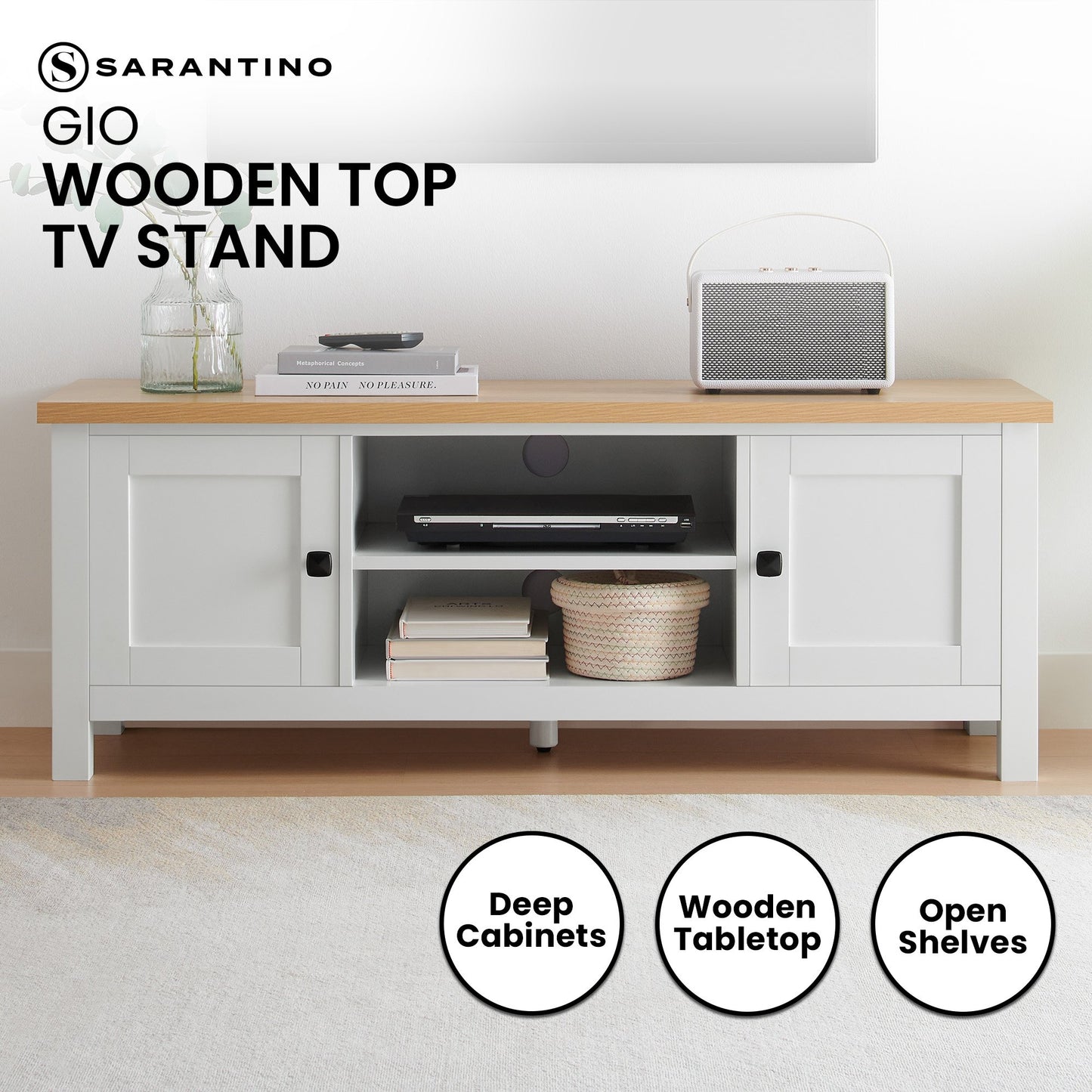 Sarantino Gio Tv Stand - White/natural - Cosy Abode