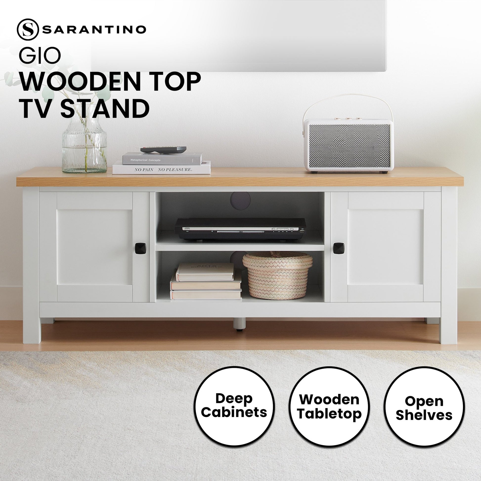 Sarantino Gio Tv Stand - White/natural - Cosy Abode