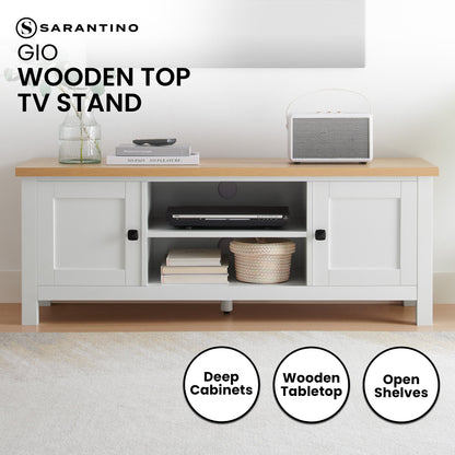 Sarantino Gio Tv Stand - White/natural - Cosy Abode