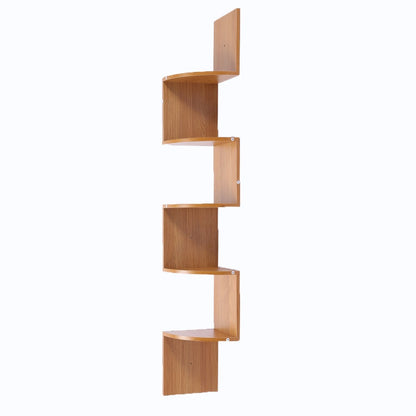 Sarantino 5 Tier Corner Wall Shelf Display Shelves Dvd Book Storag Rack Floating Mounted - Beech - Cosy Abode