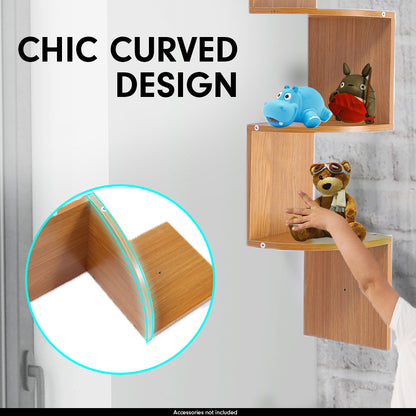 Sarantino 5 Tier Corner Wall Shelf Display Shelves Dvd Book Storag Rack Floating Mounted - Beech - Cosy Abode