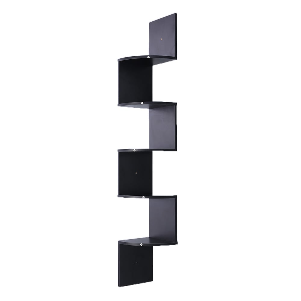 Sarantino 5 Tier Corner Wall Shelf Display Shelves Dvd Book Storage Rack Floating Mounted - Black - Cosy Abode