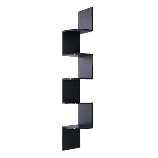 Sarantino 5 Tier Corner Wall Shelf Display Shelves Dvd Book Storage Rack Floating Mounted - Black - Cosy Abode