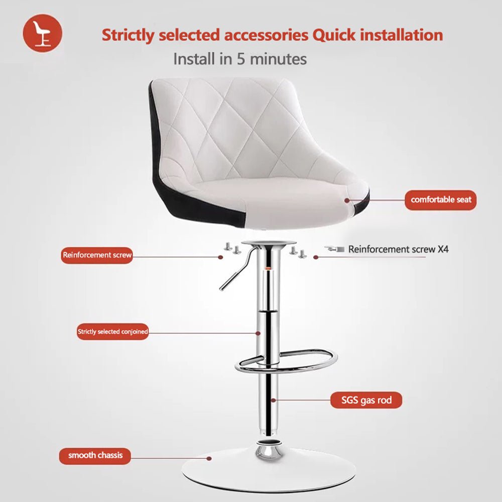 Bar Stools Kitchen Bar Stool Leather Barstools Swivel Gas Lift Counter Chairs x2 BS8403 White - Cosy Abode