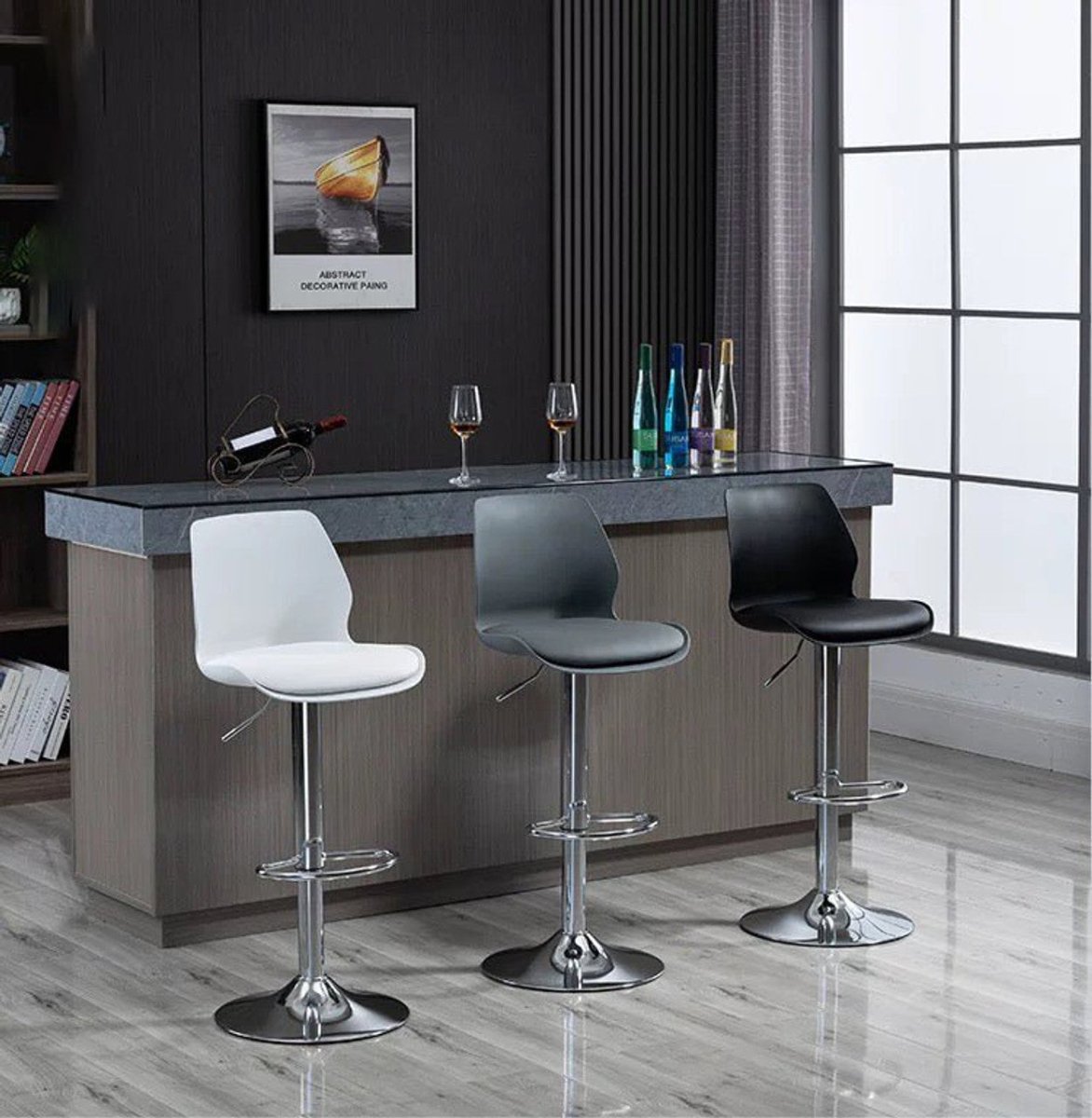 Bar Stools Kitchen Bar Stool Leather Barstools Swivel Gas Lift Counter Chairs x2 BS8404 White - Cosy Abode