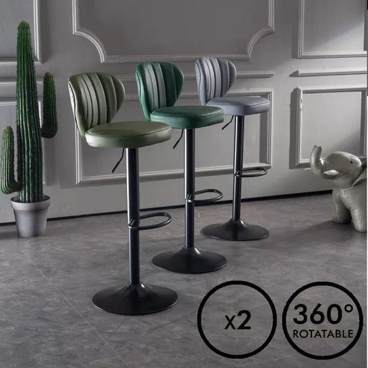 Bar Stools Kitchen Bar Stool Leather Barstools Swivel Gas Lift Counter Chairs x2 BS8405 Black - Cosy Abode