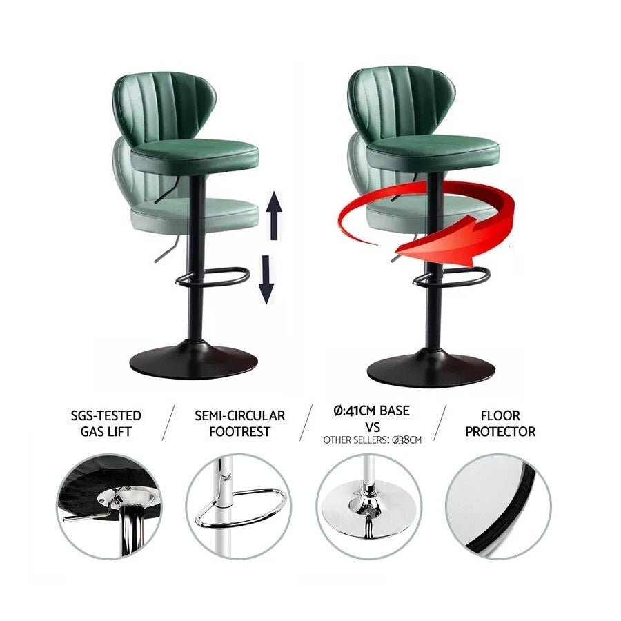 Bar Stools Kitchen Bar Stool Leather Barstools Swivel Gas Lift Counter Chairs x2 BS8405 Black - Cosy Abode