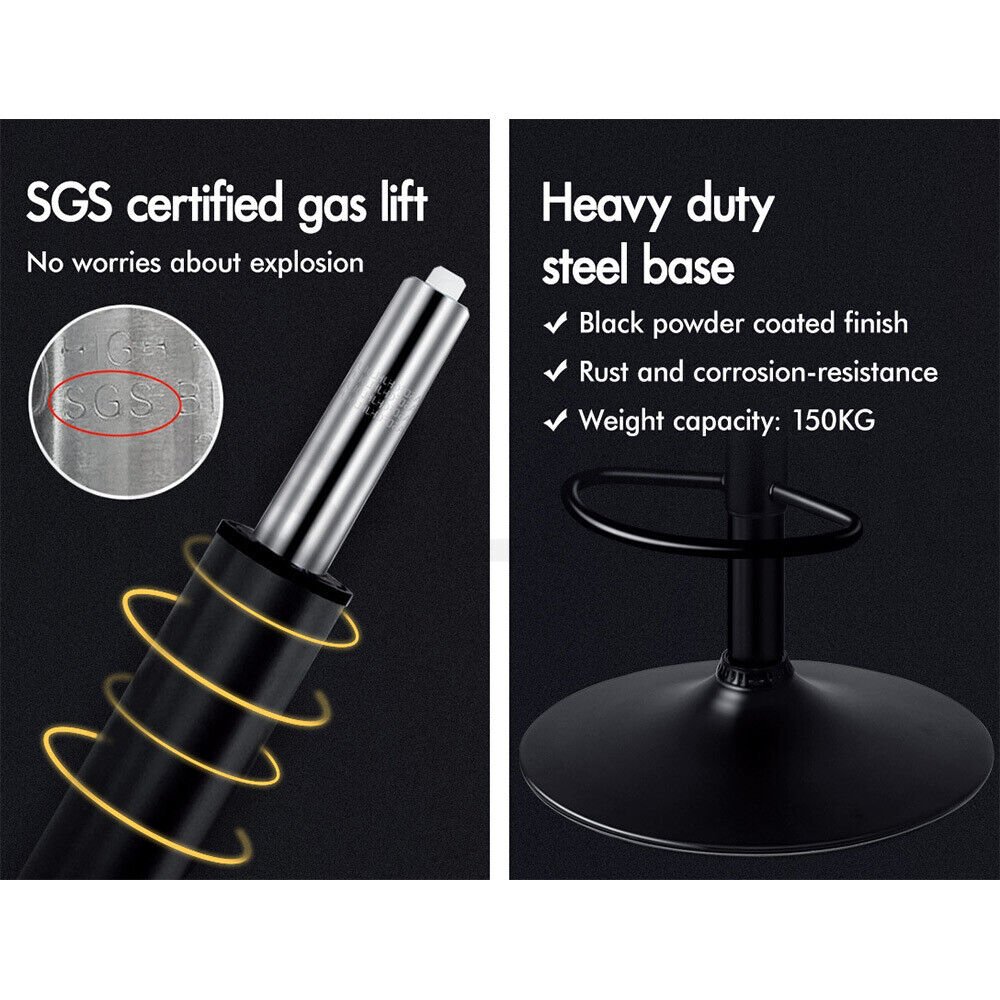 Bar Stools Kitchen Bar Stool Leather Barstools Swivel Gas Lift Counter Chairs- Black - Cosy Abode
