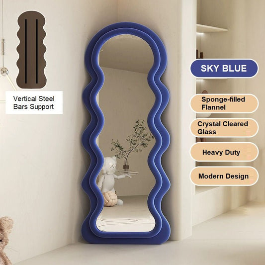 Elegance Curvy Floor Mirror Full Length - Sky Blue 170cm x 70cm - Cosy Abode