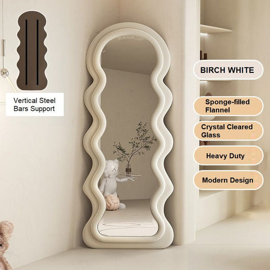Elegance Curvy Floor Mirror Full Length - Birch White 170cm x 70cm - Cosy Abode