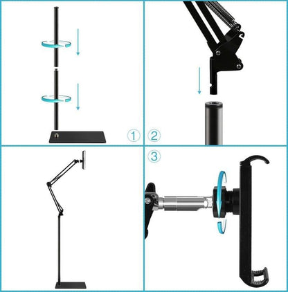 Hands Free Floor Stand Adjustable Bed Clip Holder For Tablet iPad iPhone 170cm Black - Cosy Abode