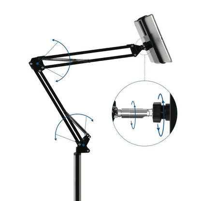 Hands Free Floor Stand Adjustable Bed Clip Holder For Tablet iPad iPhone 170cm Black - Cosy Abode