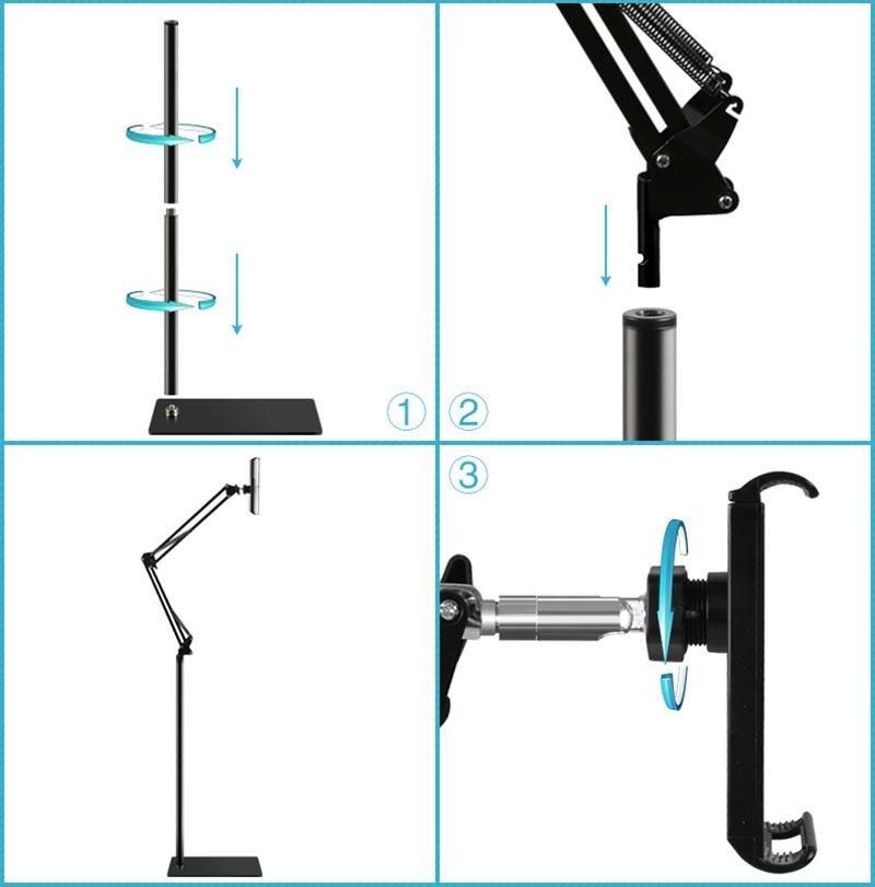 Hands Free Floor Stand Adjustable Bed Clip Holder For Tablet iPad iPhone 170cm White Black White - Cosy Abode