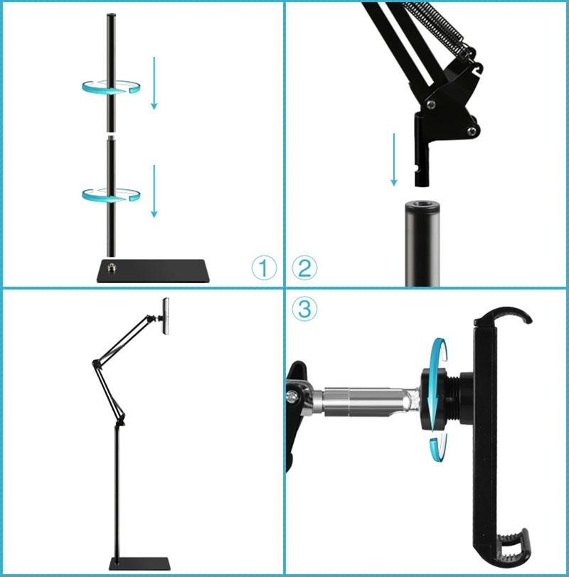 Hands Free Floor Stand Adjustable Bed Clip Holder For Tablet iPad iPhone 170cm - Cosy Abode