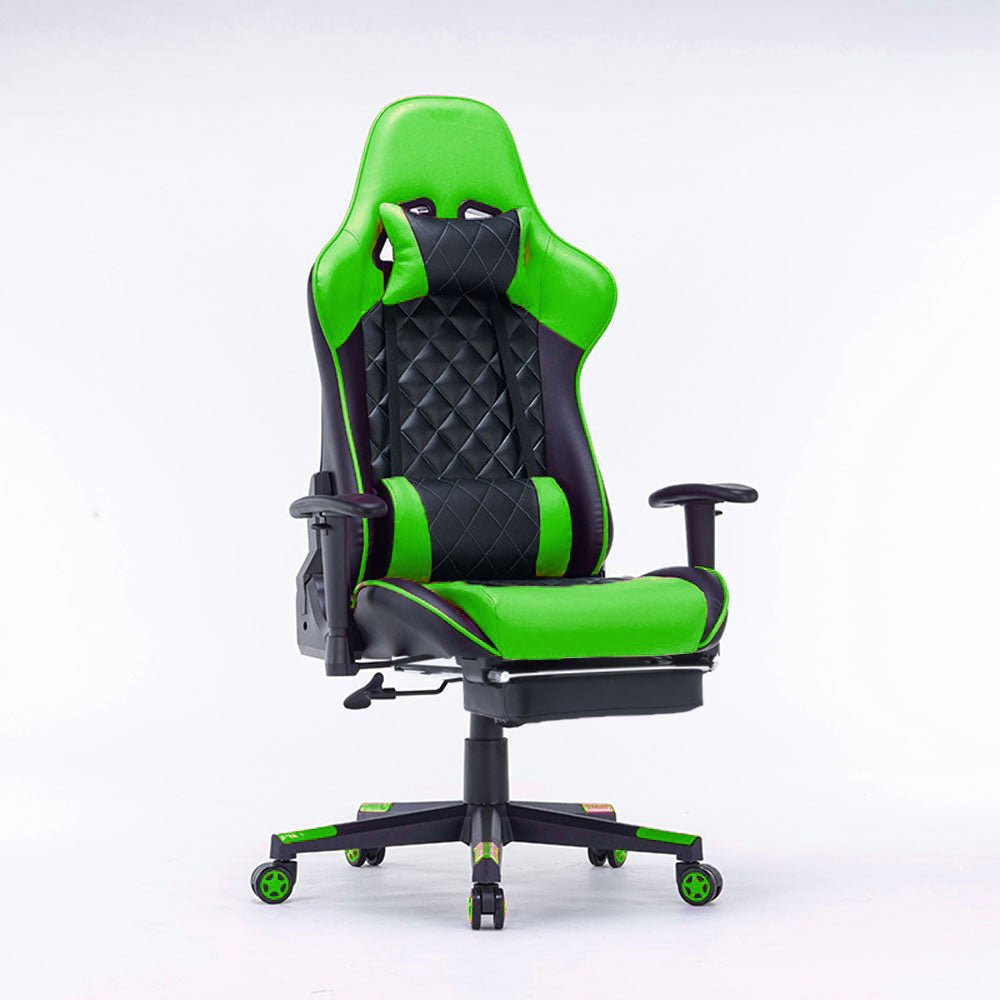 Gaming Chair Ergonomic Racing chair 165° Reclining Gaming Seat 3D Armrest Footrest Green Black - Cosy Abode
