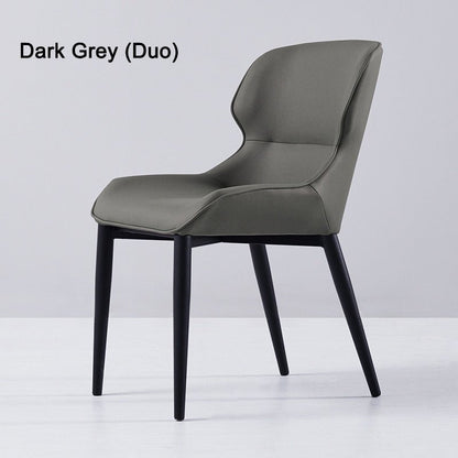 Dark Grey Italian Minimal List Dining Chairs PU Retro Chair Cafe Kitchen Modern Metal Legs x2 - Cosy Abode
