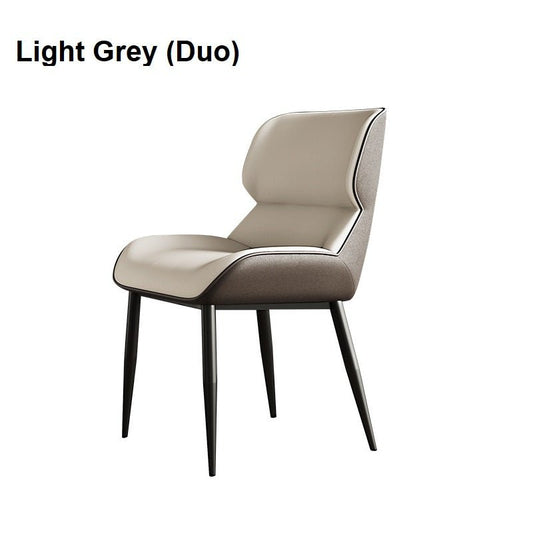 Light Grey Italian Minimal List Dining Chairs PU Retro Chair Cafe Kitchen Modern Metal Legs x2 - Cosy Abode