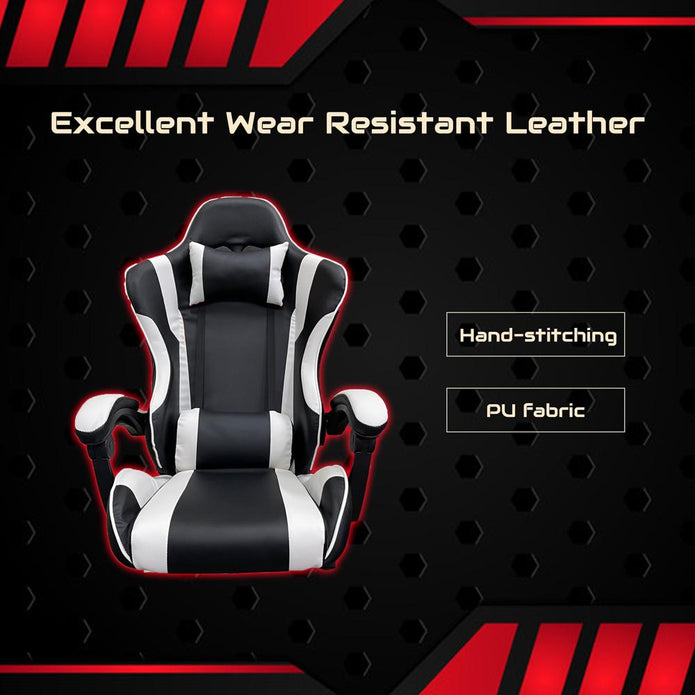 Gaming Chair Office Computer Seating Racing PU Executive Racer Recliner Large Black White - Cosy Abode