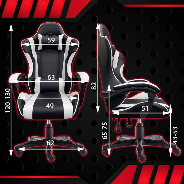 Gaming Chair Office Computer Seating Racing PU Executive Racer Recliner Large Black White - Cosy Abode