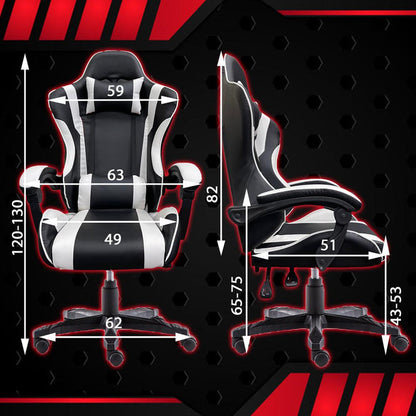 Gaming Chair Office Computer Seating Racing PU Executive Racer Recliner Large Black White - Cosy Abode