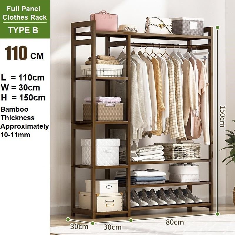 Bamboo Clothes Rack Garment Closet Storage Organizer Hanging Rail Shelf Dress room 110CM - Cosy Abode