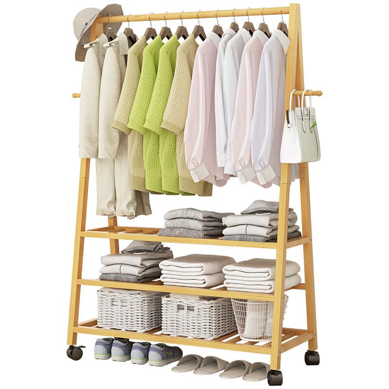 Rail Bamboo Clothes Rack Garment Hanging Stand 2 Tier Storage Shelves Closet 70cm - Cosy Abode