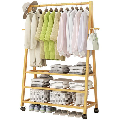 Rail Bamboo Clothes Rack Garment Hanging Stand 2 Tier Storage Shelves Closet 70cm - Cosy Abode