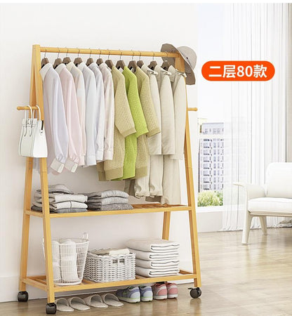Rail Bamboo Clothes Rack Garment Hanging Stand 2 Tier Storage Shelves Closet 80cm - Cosy Abode