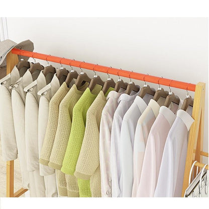 Rail Bamboo Clothes Rack Garment Hanging Stand 2 Tier Storage Shelves Closet 80cm - Cosy Abode