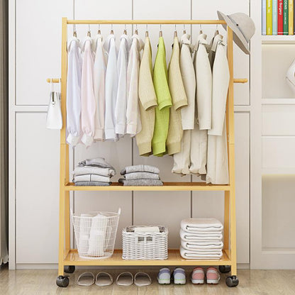 Rail Bamboo Clothes Rack Garment Hanging Stand 3 Tier Storage Shelves Closet 80cm - Cosy Abode