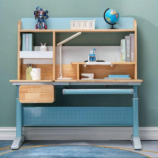 Solid Rubber Wood Height Adjustable Children Kids Ergonomic Blue Study Desk Only 120cm AU - Cosy Abode